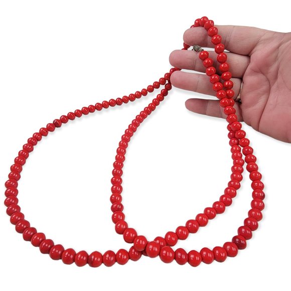Vintage Jewelry - Coral Red Opera Length 44" Vintage Spun Glass Bead Necklace